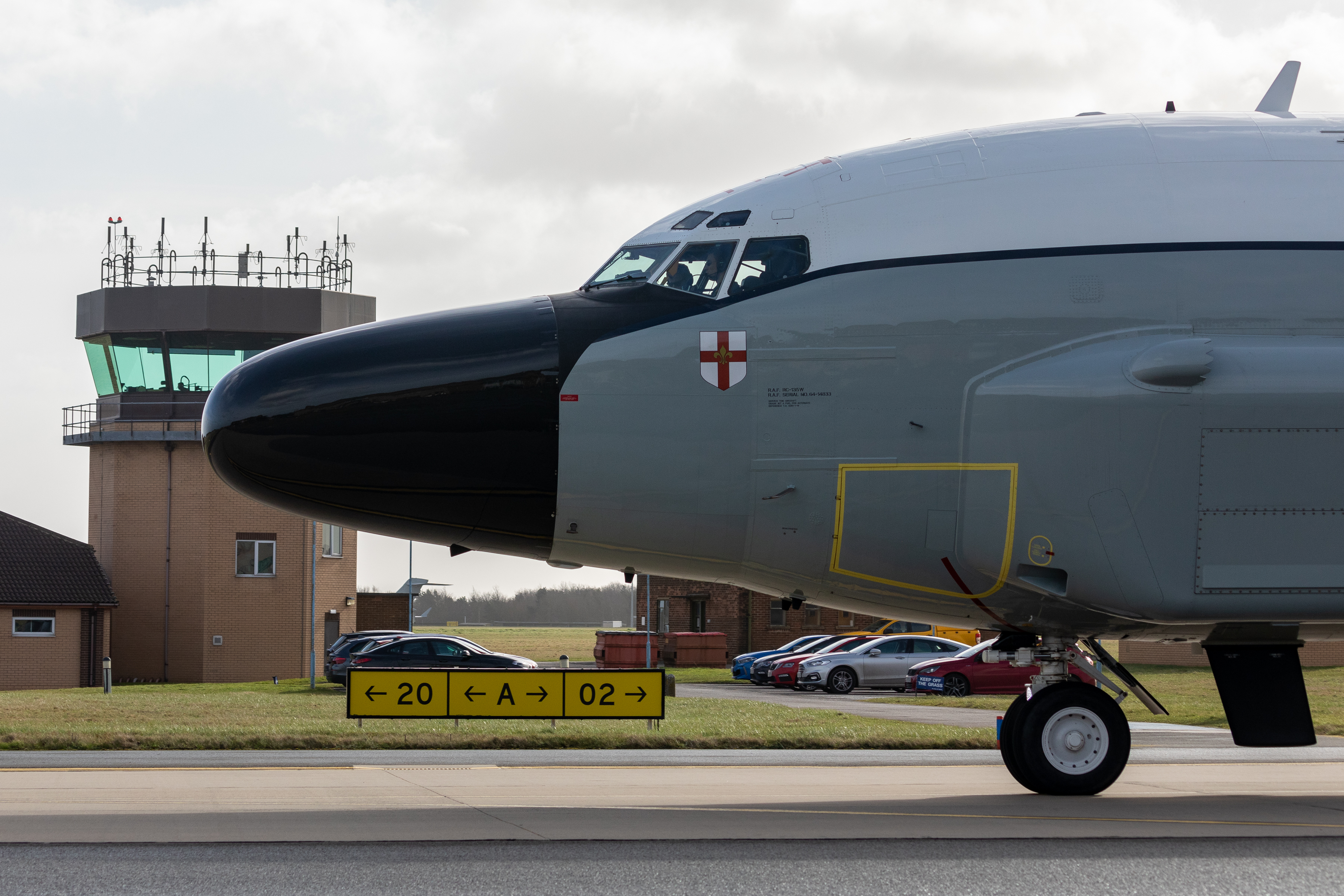 Nose of RC-135W Rivet Joint on the airfield.